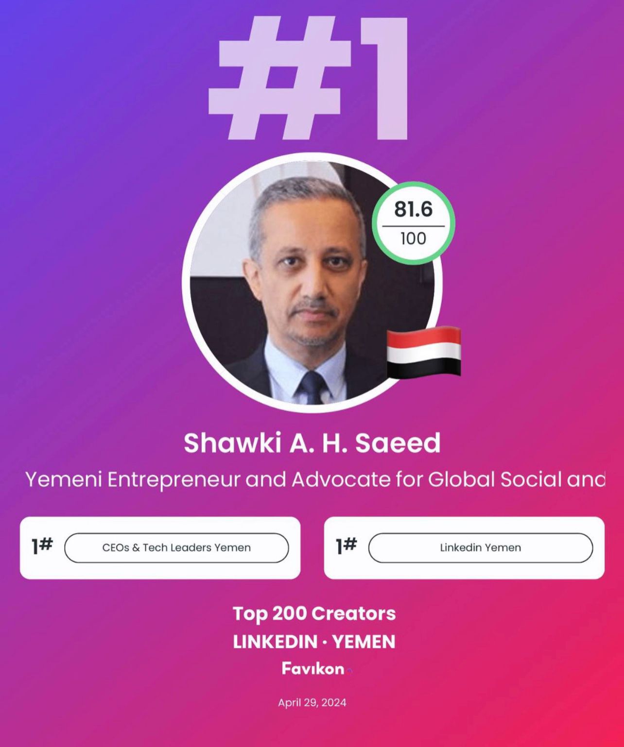 شوقي احمد هائل سعيد الشخصية الاكثر إلهاماً وتأثيرا اجتماعيا في اليمن